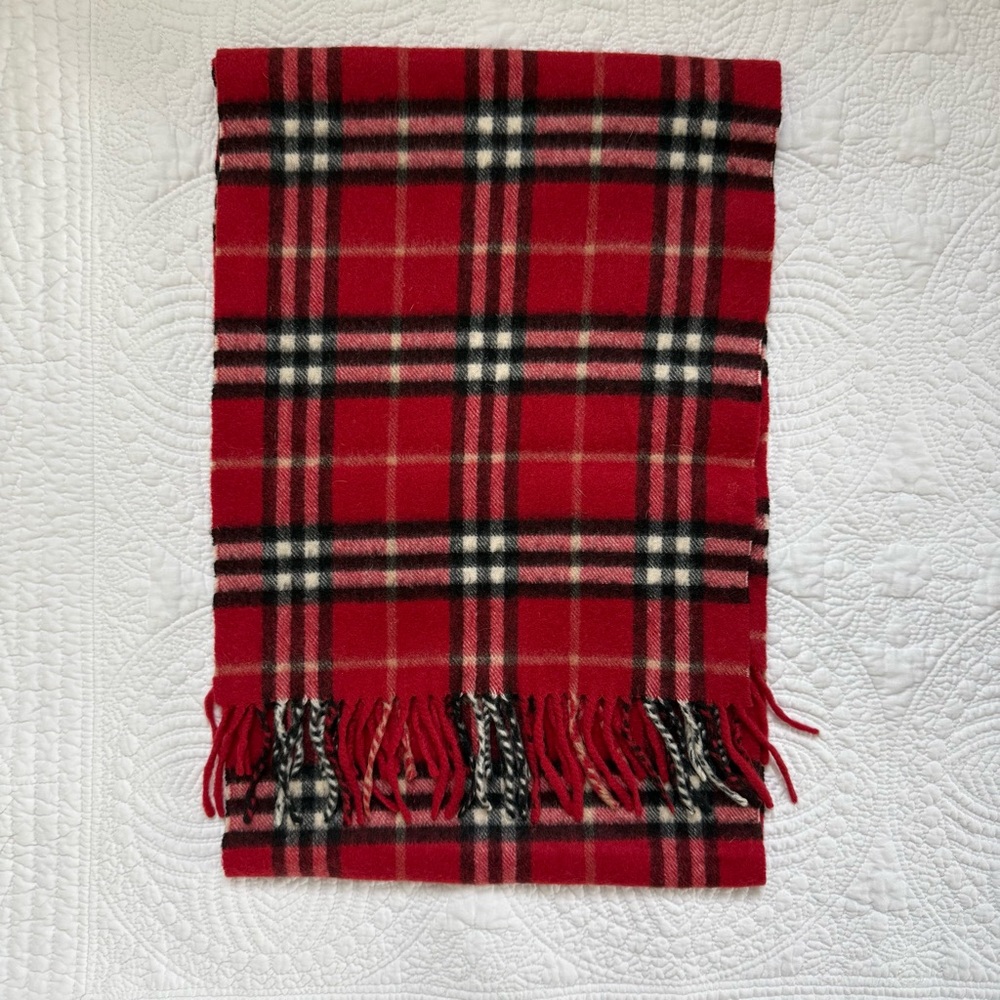 Burberry Red Classic Check Cashmere Scarf with Gift Bag | Unisex - Picture 4 of 5